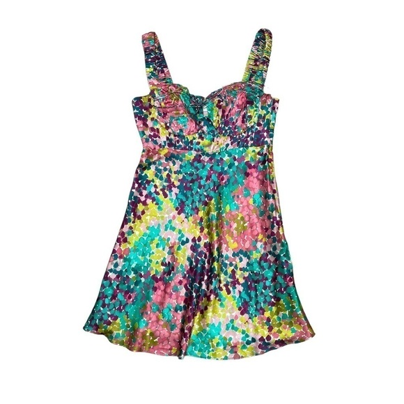 Nicholas NWT 100% Silk Satin Simie Gathered Confetti Multicolor Mini Dress 2, XS - Picture 3 of 15